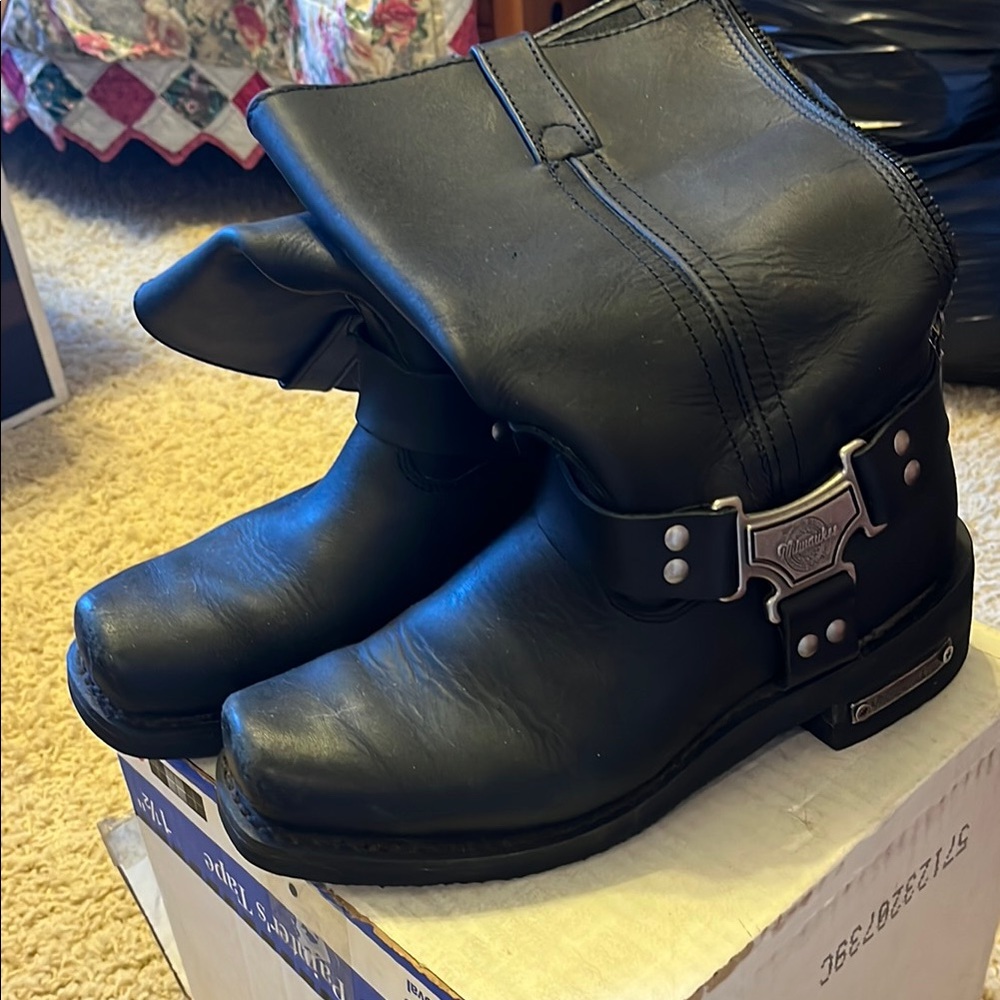 Black Leather Combat & Moto Boots